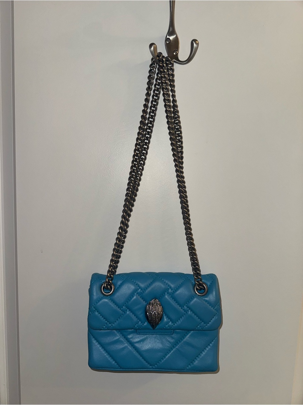 KURT GEIGER Quilted Teal Chain Shoulder Bag